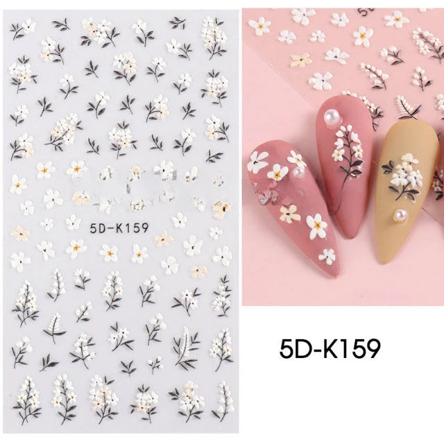 Nail Art Decals Summer Daisy White Florals Petals Flowers Leaves Nail Stickers Manicure Decoration For Nail Tips Beauty