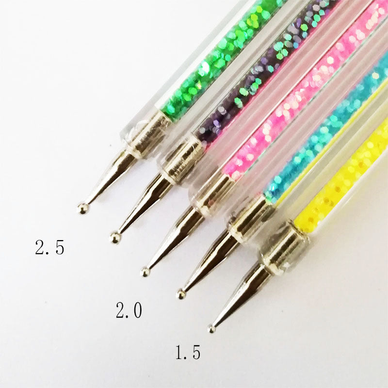 5Pcs/Set Dual End Nail Art Dotting Pen Acrylic Drawing Liner Flower Brush Rhinestone Crystal UV Gel Painting Manicure Tool Nail