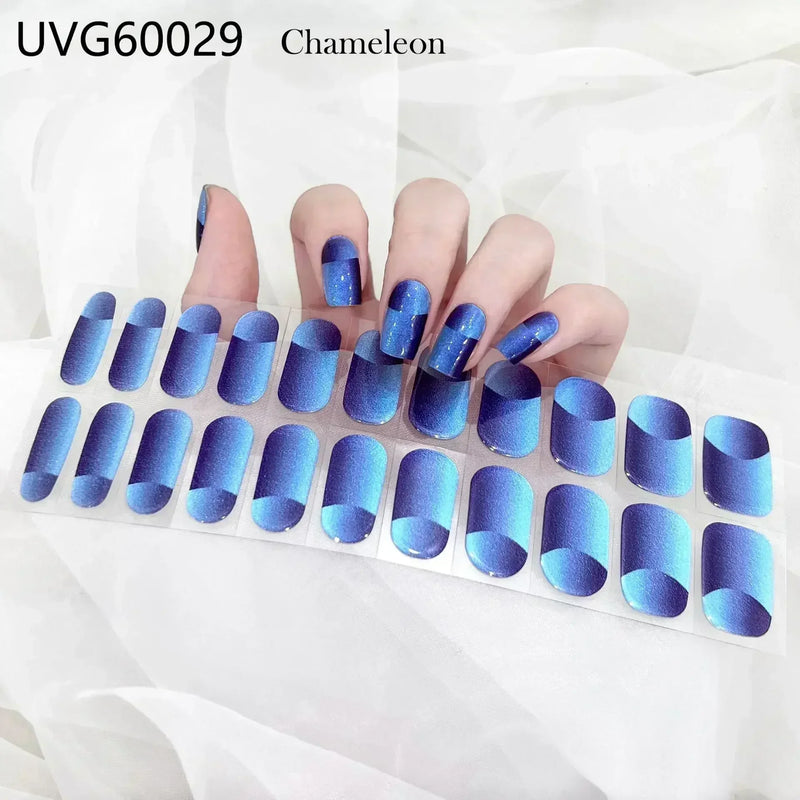 Long Lasting Semi-Cured Gel Nail Nude Patch Slider Adhesive Waterproof Aurora Full Cover Gel Nail Sticker UV Lamp Needed Nails