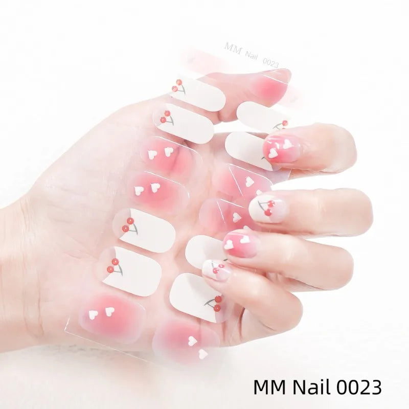 New Marble Gel Nail Strips Patch Sliders Flowers Gradient Color Adhesive Full Cover Gel Nail Stcikers UV Lamp Cured Manicure