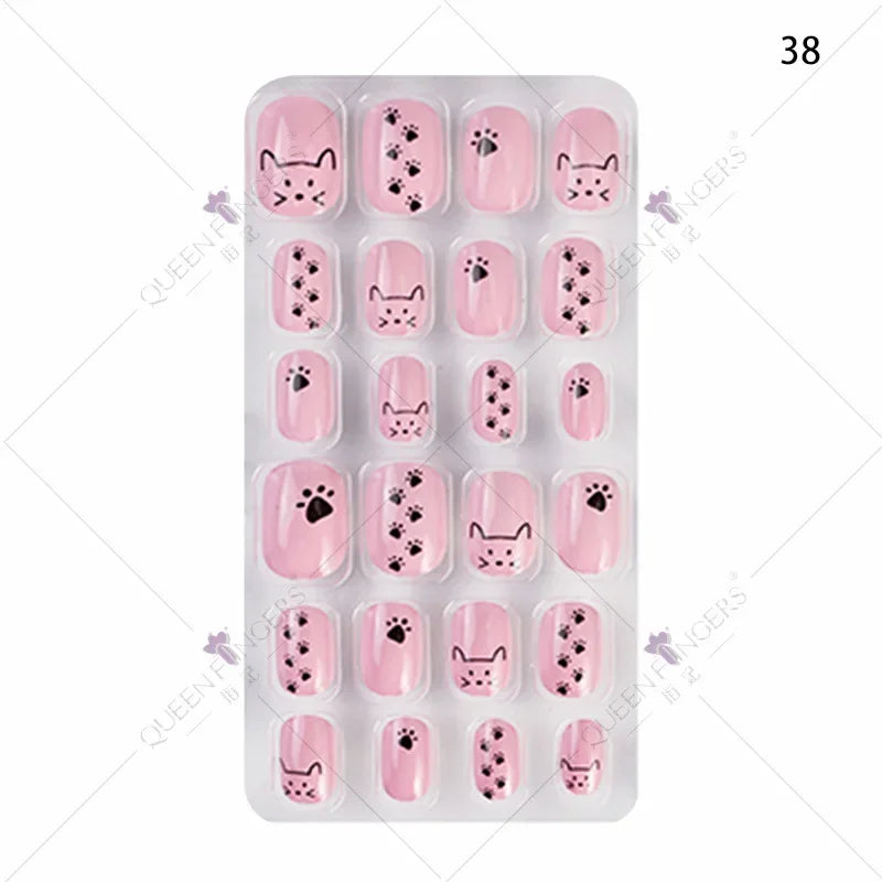 Finger Princess Nail 24PCS/1Box Bag Wearable Nails Nail Finished Nailes for Children Patch Nail Finished False