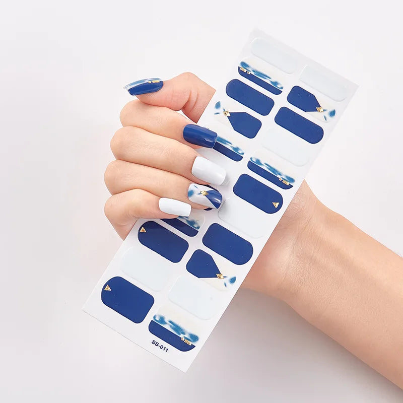 Fully Attached Finished Nail Plate Strips Semi Cured Gel Stickers Required Gel Polish Wraps Gel Art Stickers for Women Girls