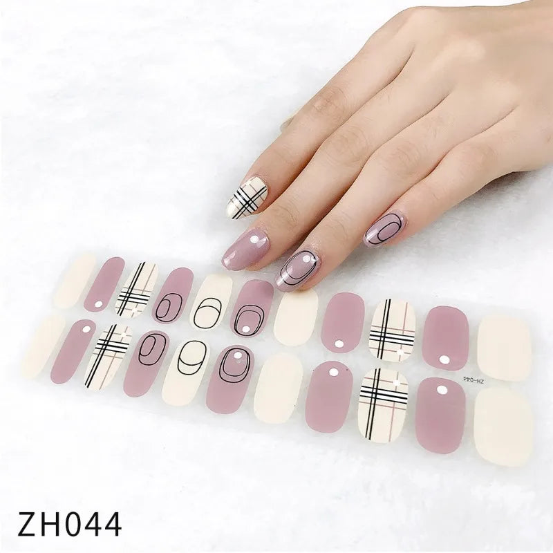 Glitter Nude Semi Cured Gel Nail Patch Stickers for Lamp Cured Nail Gel Polish Strips Full Cover Nail Wraps Manicure Foil