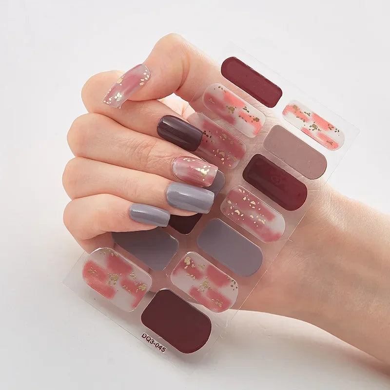 Semi Cured Gel Nails Art Stickers Fashion Solid Color Manicure Decal LED Lamp Need Gel Nail Decals Nail Sticker Decoration