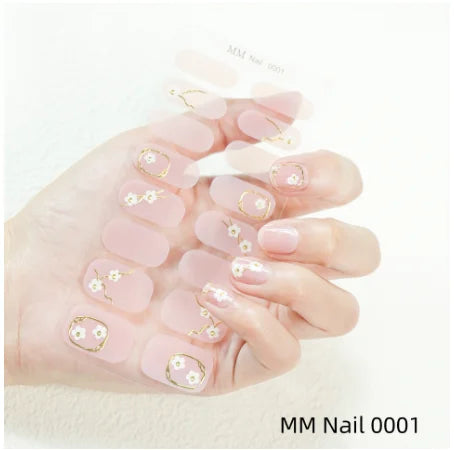 New Marble Gel Nail Strips Patch Sliders Flowers Gradient Color Adhesive Full Cover Gel Nail Stcikers UV Lamp Cured Manicure