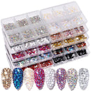 Box 3D Crystal Nail Art Rhinestone Gold Silver Clear All Color Bottom Flat Mixed Shape DIY Nail Art Decoration In 6 Grids