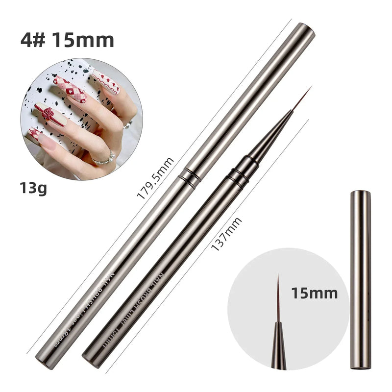 NEW 6/9/12/15/18mm Nail Liner DIY Drawing Painting Flower Line Stripes Pen Metal Handle Nail Art Brush with Cover Nail Brushes