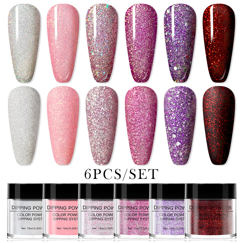 MEET ACROSS Dipping Nail Powder Set Glitter Nude Red Pink Purple Natural Dry Dipping Nail Powder System Kit Nail Art Manicure