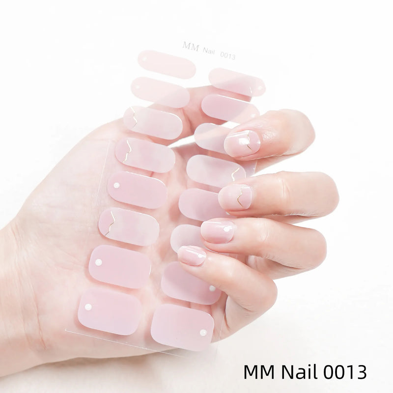 New Marble Gel Nail Strips Patch Sliders Flowers Gradient Color Adhesive Full Cover Gel Nail Stcikers UV Lamp Cured Manicure