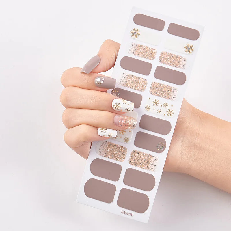 Fully Attached Finished Nail Plate Strips Semi Cured Gel Stickers Required Gel Polish Wraps Gel Art Stickers for Women Girls