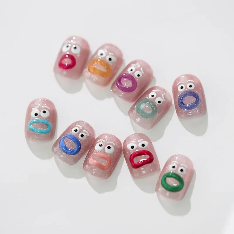 Kawaii False Nails Stickers Full Cover Mouth Monster Press on Nail Art Sticker Ins Style Waterproof Peelable Nail Stickers New