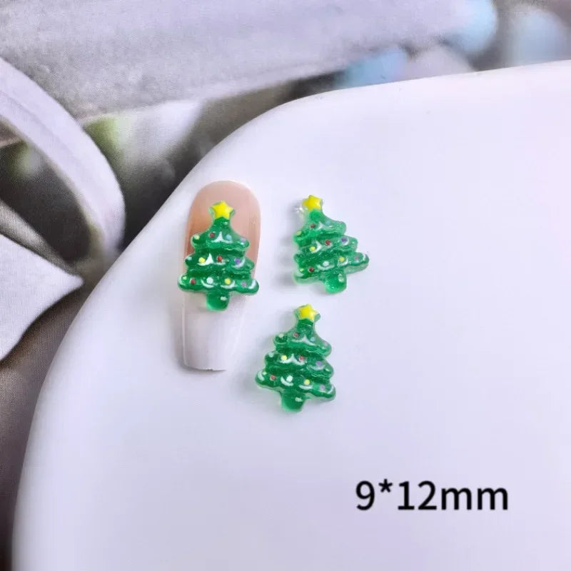 10Pcs Christmas Cartoon Nails Decoration Santa Claus,Elk,Bell,Tree Resin Nail Charms Cute Jewelry Part Decoration Accessories