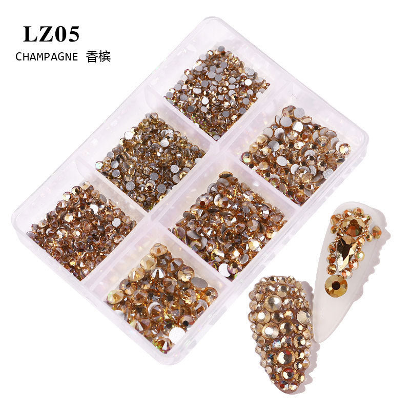 Box 3D Crystal Nail Art Rhinestone Gold Silver Clear All Color Bottom Flat Mixed Shape DIY Nail Art Decoration In 6 Grids