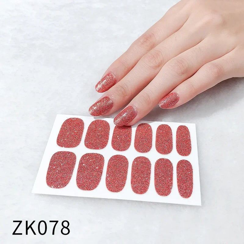 New Summer New Arrival Strips Gel UV Nail Sticker Semi Cured Nail Wraps Waterproof Glitter Nail Strips Manicure Decorations Uñas