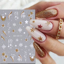 3D Christmas Stickers Gold Glitter Winter Snowflake Star Bow Wine Glass Gift Balloon French Lines Xmas New Year Nail Decor