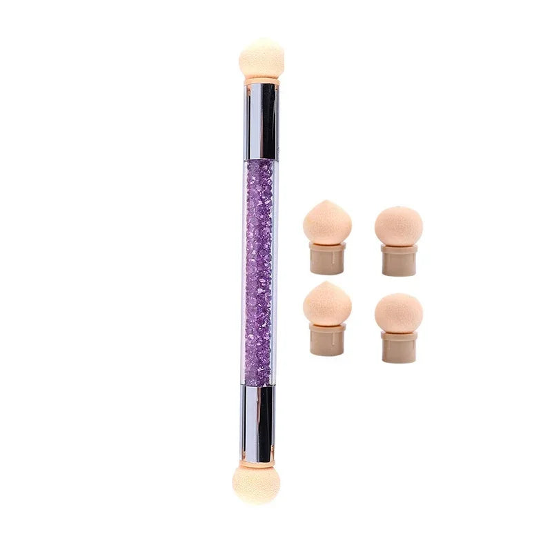 New Double-ended Gradient Shading Pen Dotting Brush Sponge Head Rhinestone Handle Nail Art Painting Tool Nail Art Brush