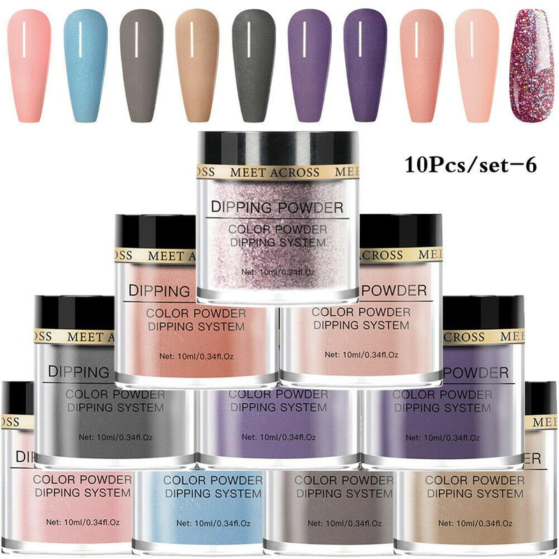 MEET ACROSS Dipping Nail Powder Set Glitter Nude Red Pink Purple Natural Dry Dipping Nail Powder System Kit Nail Art Manicure