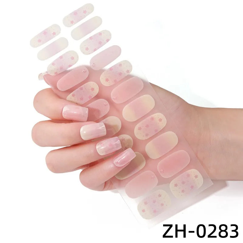 Glitter Nude Semi Cured Gel Nail Patch Stickers for Lamp Cured Nail Gel Polish Strips Full Cover Nail Wraps Manicure Foil