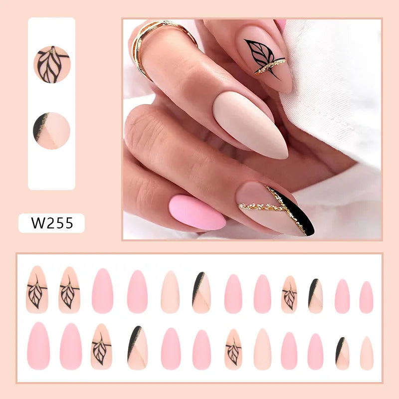 Long Stiletto False Nails wave Peals Wearable decorated French Fake Nails Press On Nails Leopard print Almond Manicure Tip