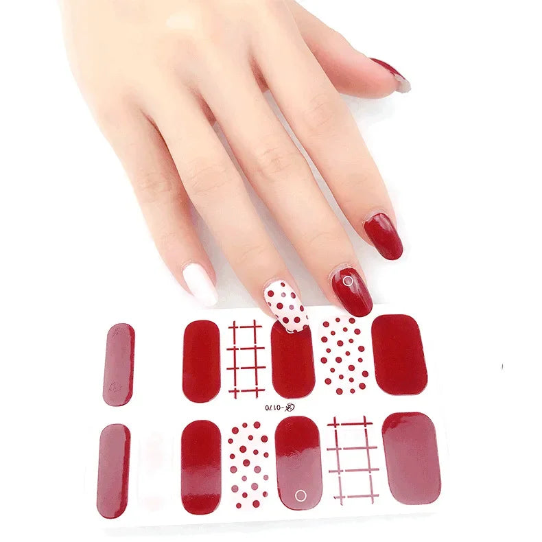 Gel Nail Strips Patch Sliders Flowers Gradient Color Adhesive Full Cover Gel Nail Stcikers UV Lamp Semi-Cured Manicure 14 Tips