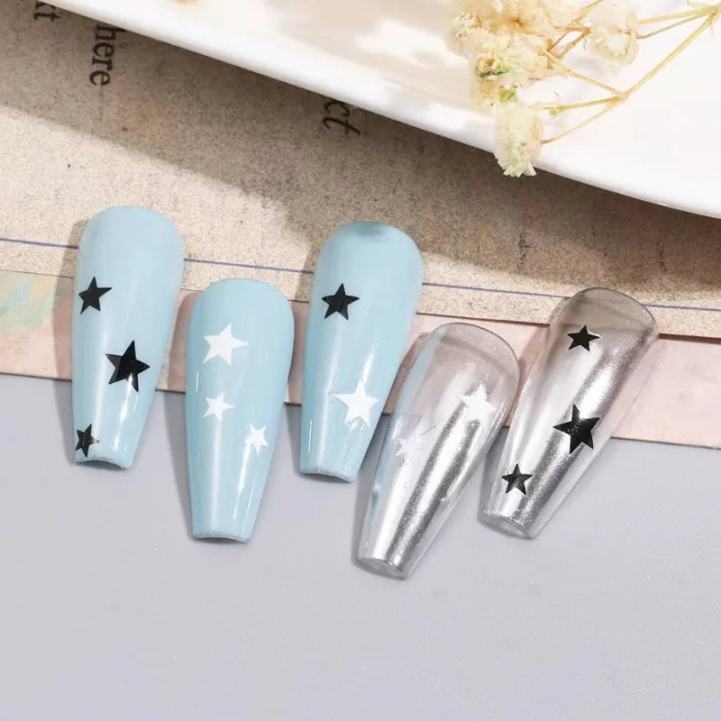 Sliver Stars Nails Stickers 3D Bronzing Laser White Cross Starlight Glossychic Y2k Stylish Adhesive Manicure Decorations