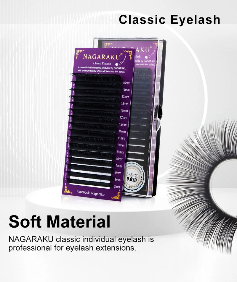 NAGARAKU Eyelash Extension Classic 16 Rows Single Premium Faux Mink Individual Lash Purple Case Professional Salon Use Natural