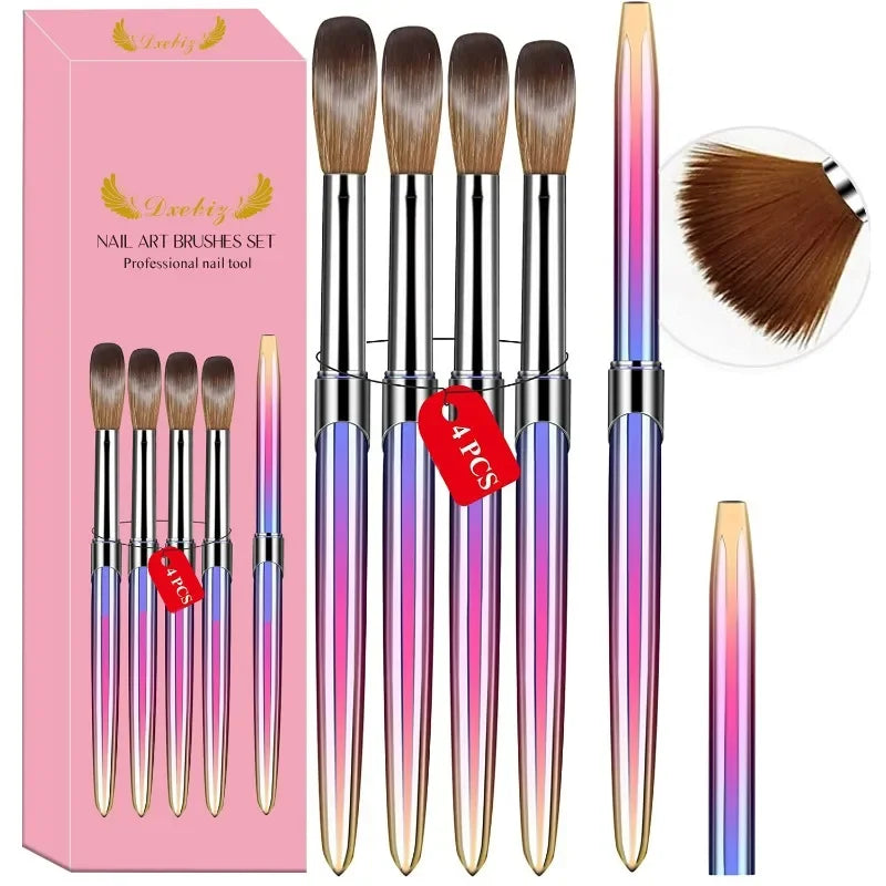 4pcs Kolinsky Acrylic Nail Brush Set Size Acrylic Powder Application Brushes Art Extension & Carving Salon Home Uñas