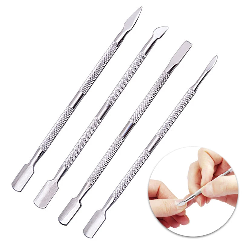 4 Pcs/Set Steel Double-ended Cuticle Pusher Dead Skin Remover Manicure Cleaner Care Nails Art Tool All for Manicure Set