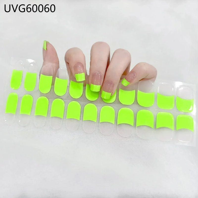 Long Lasting Semi-Cured Gel Nail Nude Patch Slider Adhesive Waterproof Aurora Full Cover Gel Nail Sticker UV Lamp Needed Nails