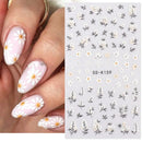 Nail Art Decals Summer Daisy White Florals Petals Flowers Leaves Nail Stickers Manicure Decoration For Nail Tips Beauty