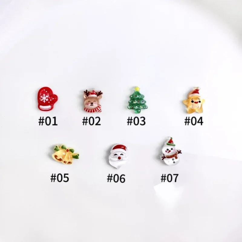 10Pcs Christmas Cartoon Nails Decoration Santa Claus,Elk,Bell,Tree Resin Nail Charms Cute Jewelry Part Decoration Accessories