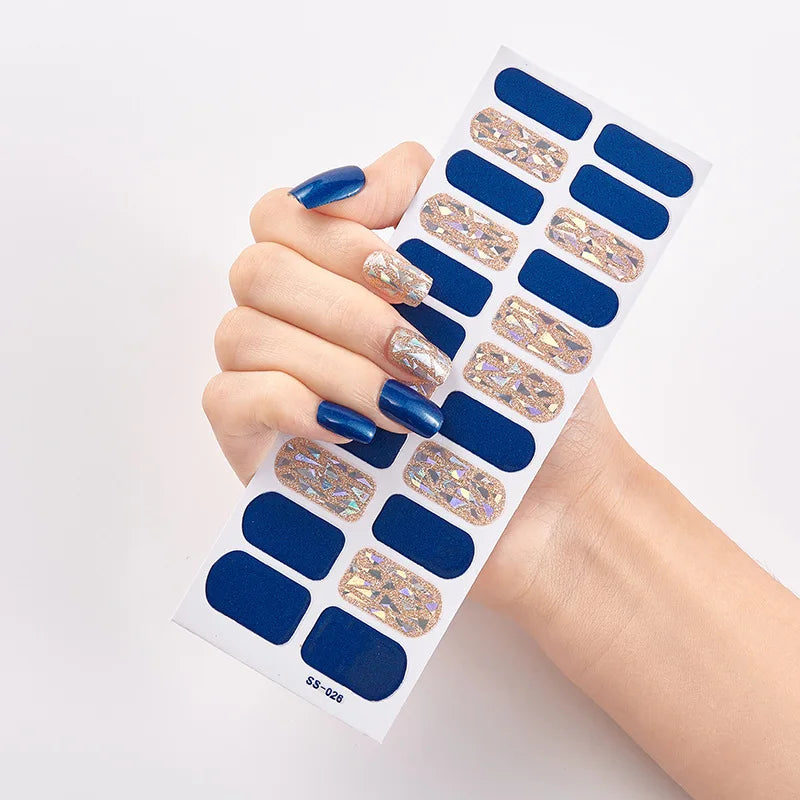 Fully Attached Finished Nail Plate Strips Semi Cured Gel Stickers Required Gel Polish Wraps Gel Art Stickers for Women Girls