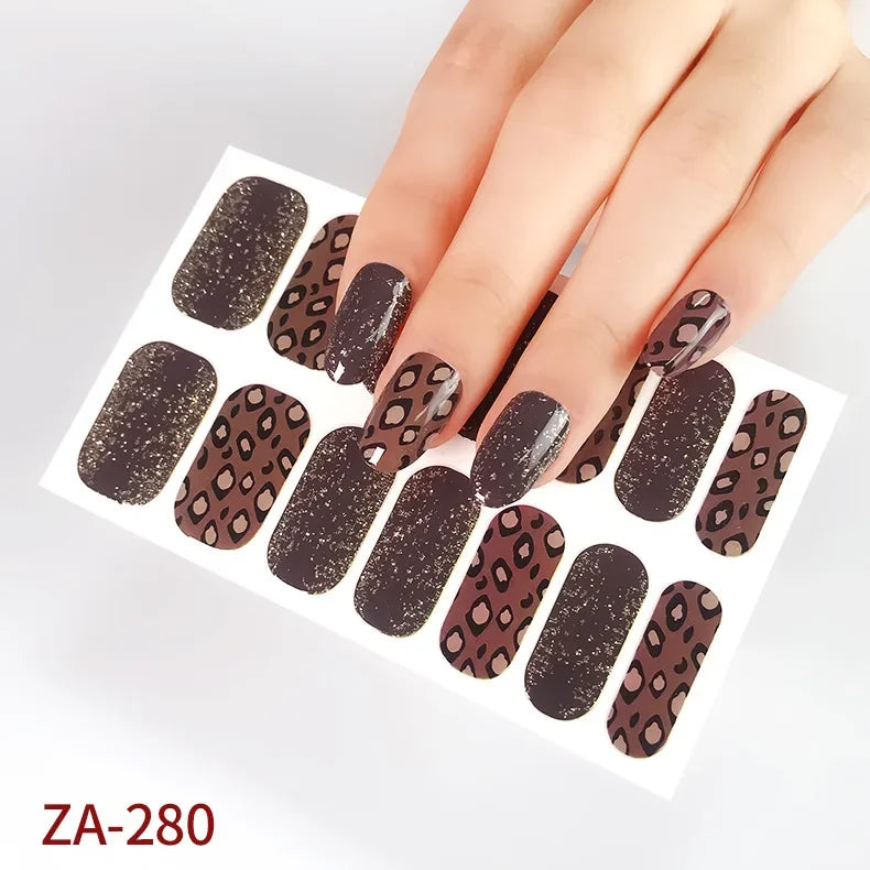 Gel Nail Strips Patch Sliders Flowers Gradient Color Adhesive Full Cover Gel Nail Stcikers UV Lamp Semi-Cured Manicure 14 Tips