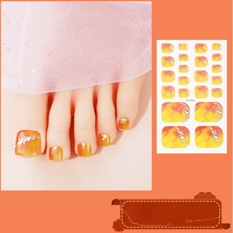 French Fake Toe Nails Set Press on Short Wearable False Nail Acrylic Nail Kits Nude Color Feet Nail Tips Removable Sticker