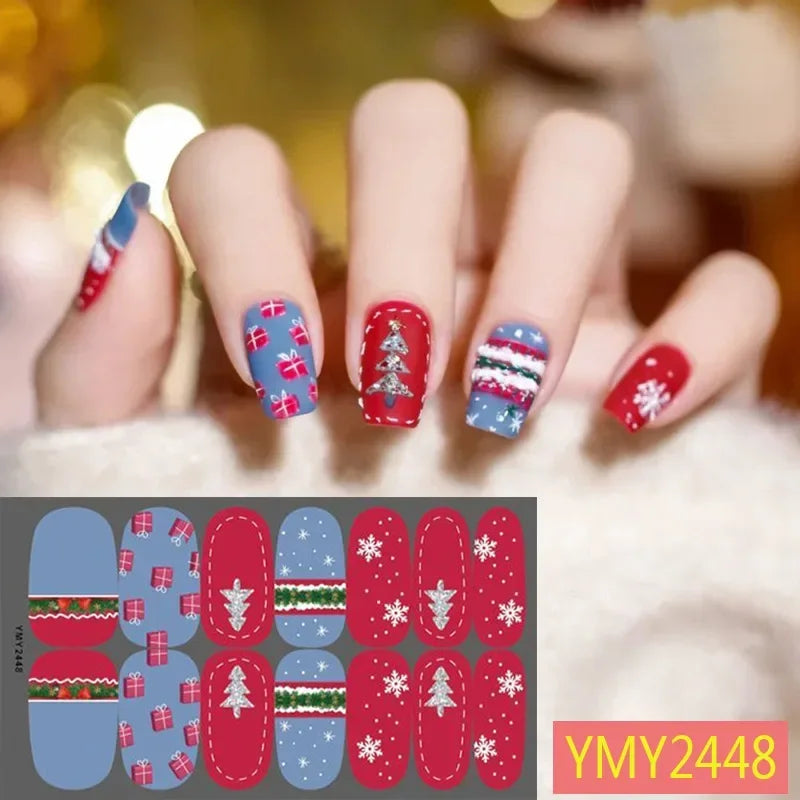 New Nail Christmas Stickers Ultra Thin Strap Plastic Nail Stickers Snow Snowman Cartoon Nail Stickers Ornaments Decals