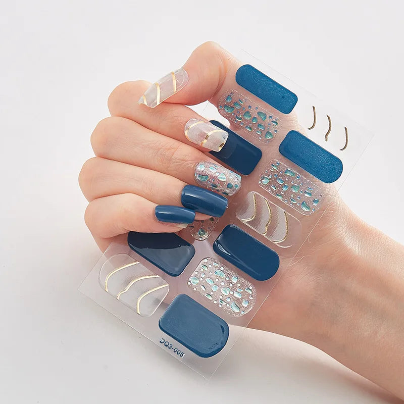 Fashionable Blue Diamonds Nail Art Stickers Collection Manicure DIY Nail Polish Strips Wraps for Party Decor Nail Decals