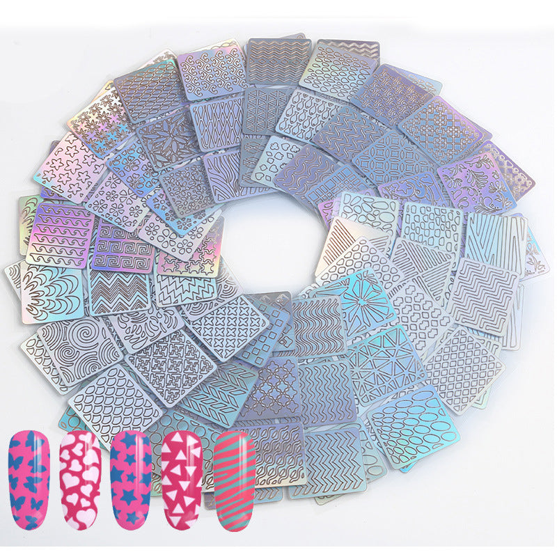 24/48Pcs Nail Decals Irregular Grid Hollow Printed Square Fashion Sticker Laser Sticker Women Nail Art Stencil Manicure Tools