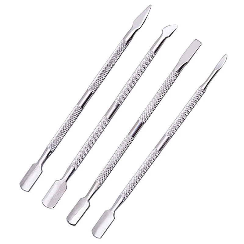 4 Pcs/Set Steel Double-ended Cuticle Pusher Dead Skin Remover Manicure Cleaner Care Nails Art Tool All for Manicure Set