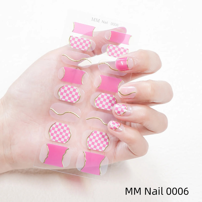 New Marble Gel Nail Strips Patch Sliders Flowers Gradient Color Adhesive Full Cover Gel Nail Stcikers UV Lamp Cured Manicure