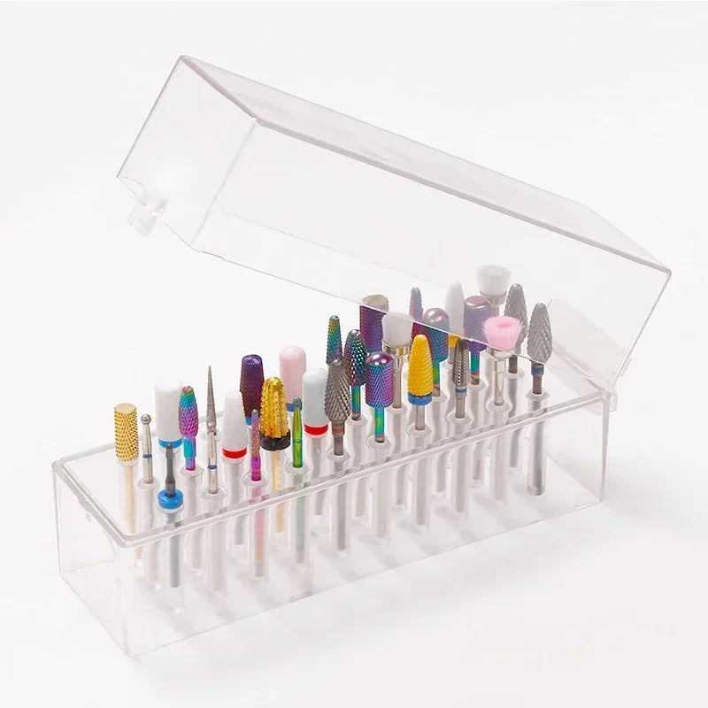 10/30 Holes Nail Art Drill Storage Box Grinding Polish Head Bit Holder Display Nails Drill Bits Organizer Stand Manicure Uñas