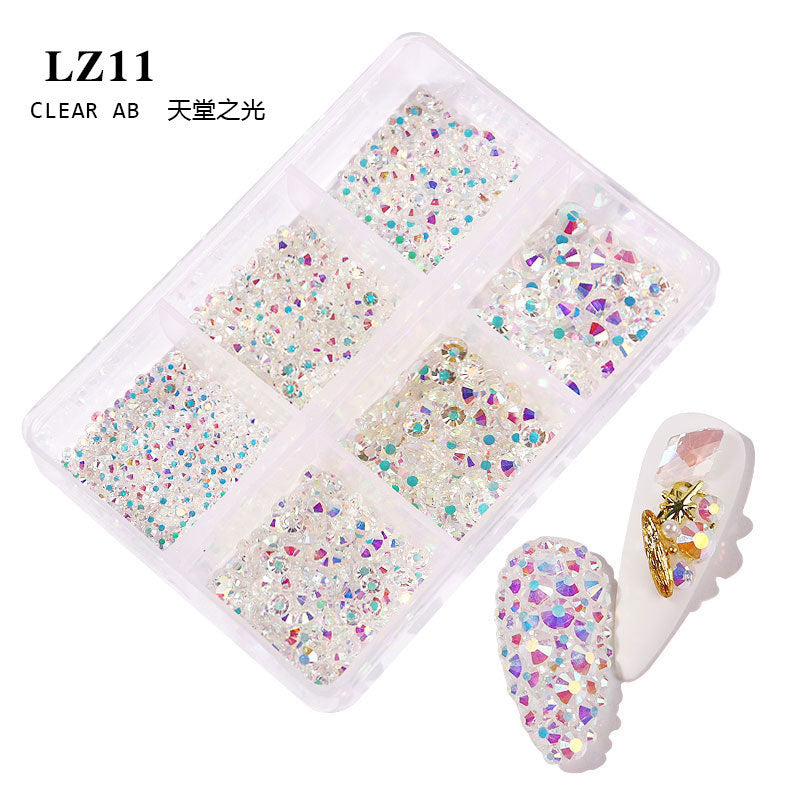 Box 3D Crystal Nail Art Rhinestone Gold Silver Clear All Color Bottom Flat Mixed Shape DIY Nail Art Decoration In 6 Grids