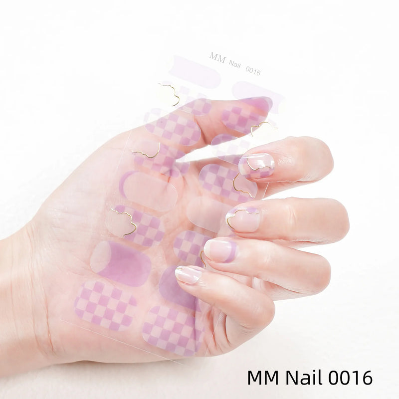 New Marble Gel Nail Strips Patch Sliders Flowers Gradient Color Adhesive Full Cover Gel Nail Stcikers UV Lamp Cured Manicure