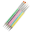 5Pcs/Set Dual End Nail Art Dotting Pen Acrylic Drawing Liner Flower Brush Rhinestone Crystal UV Gel Painting Manicure Tool Nail