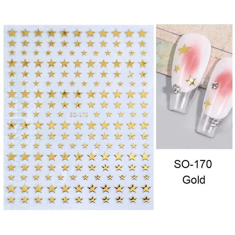 Sliver Stars Nails Stickers 3D Bronzing Laser White Cross Starlight Glossychic Y2k Stylish Adhesive Manicure Decorations