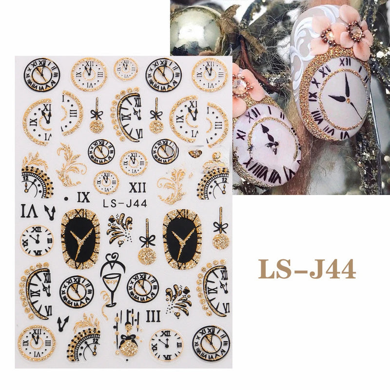 New 3D Spring Floral Stickers for Nails Decals Vintage Clock Bird Rose Flowers Decoration Golden Butterflies Nail Art Sliders