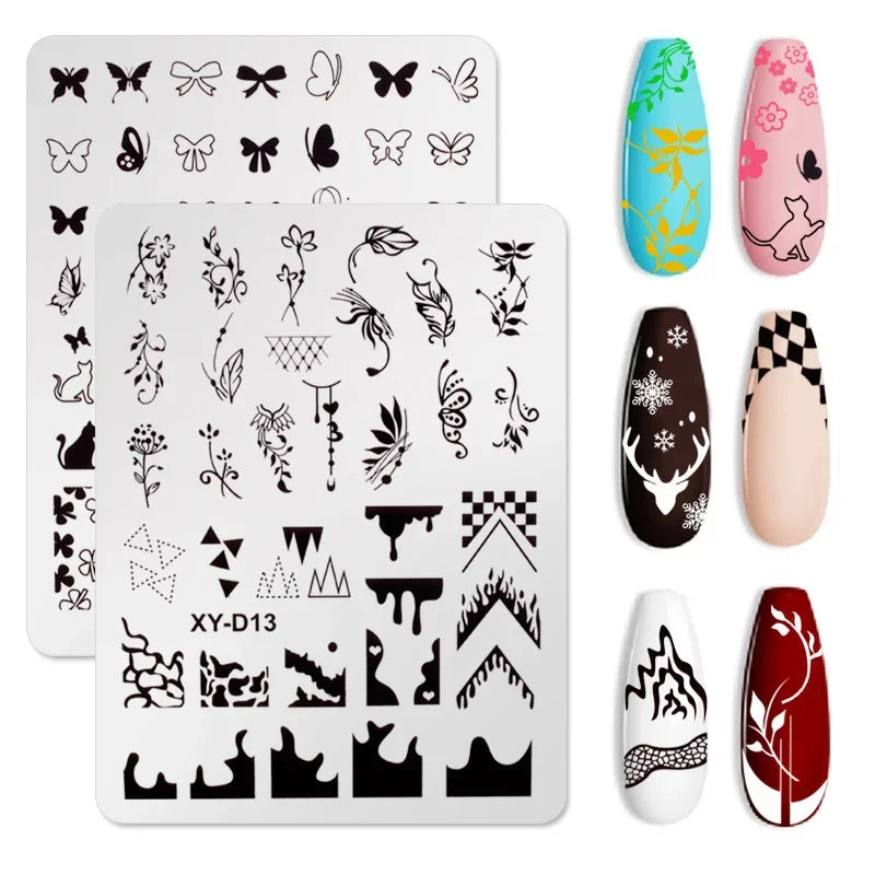 French Line Stripe Design Nail Art Stamping Plate Nail Polish Flower Leaf Printing Stamp Template Tool Manicures Decoration New