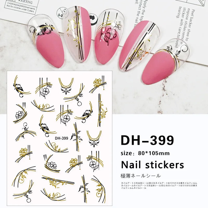 Harunouta Glitter French 3D Nail Stickers Geometric Lines Adhesive Swirl Wave Decals Nail Sliders Butterfly Nail Art Jewelry