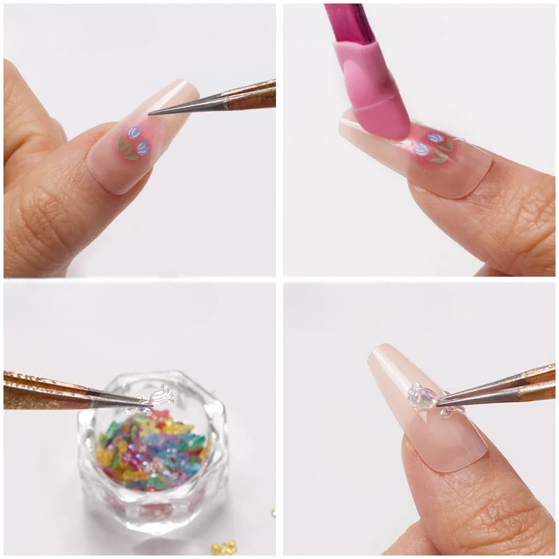 Manicure Multi-function Two-headed Tweezers To Pick Up Nail Stickers with Silicone Press Stick Embowel Nail Art Tool Nail Tools