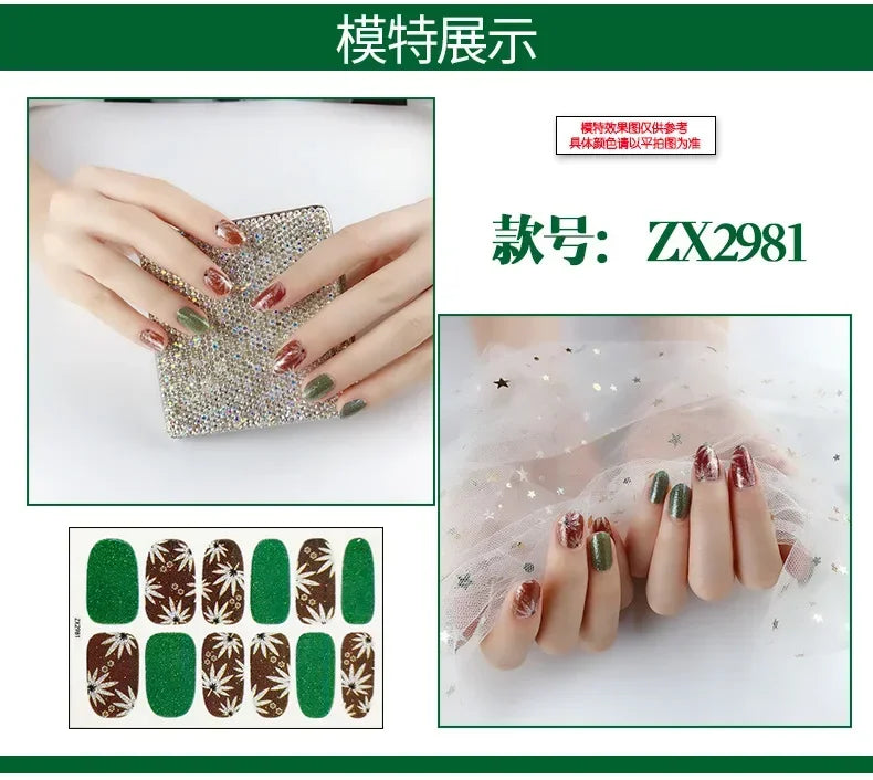 New Summer New Arrival Strips Gel UV Nail Sticker Semi Cured Nail Wraps Waterproof Glitter Nail Strips Manicure Decorations Uñas