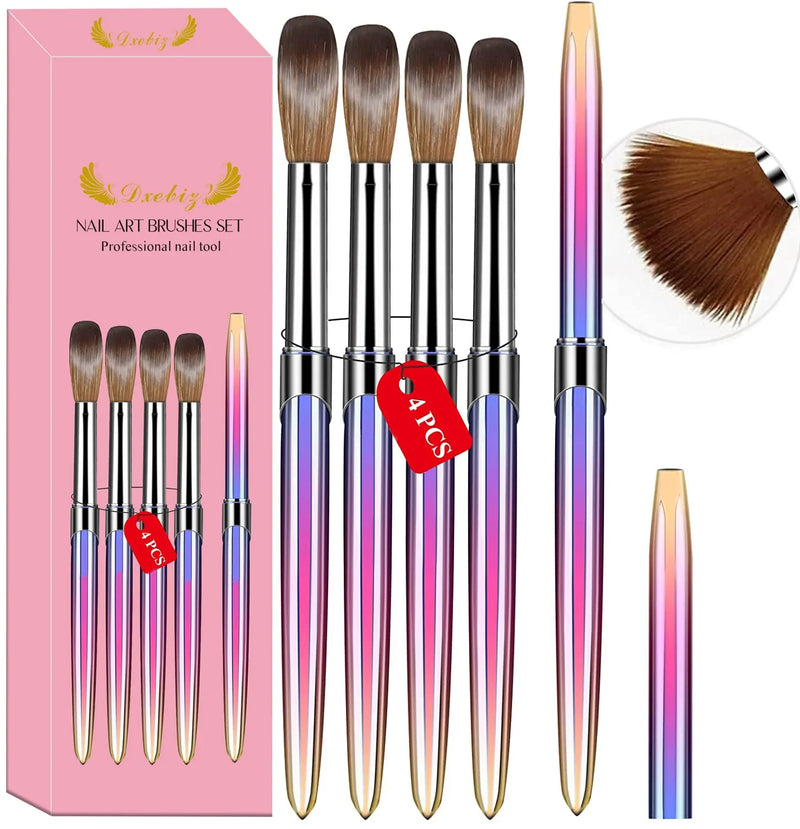 4pcs Kolinsky Acrylic Nail Brush Set Size Acrylic Powder Application Brushes Art Extension & Carving Salon Home Uñas